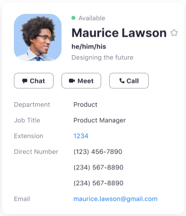 User profile card with pronouns displayed under user's display name